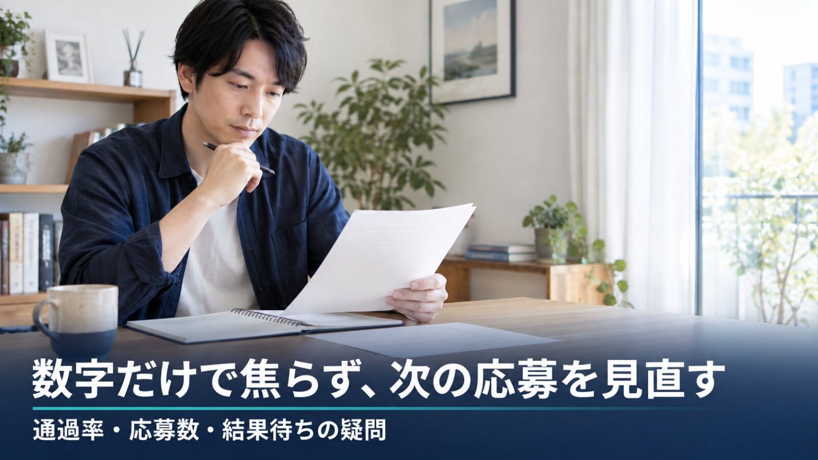 書類選考の結果を確認し、次の応募で見直す点を考える人のイメージ